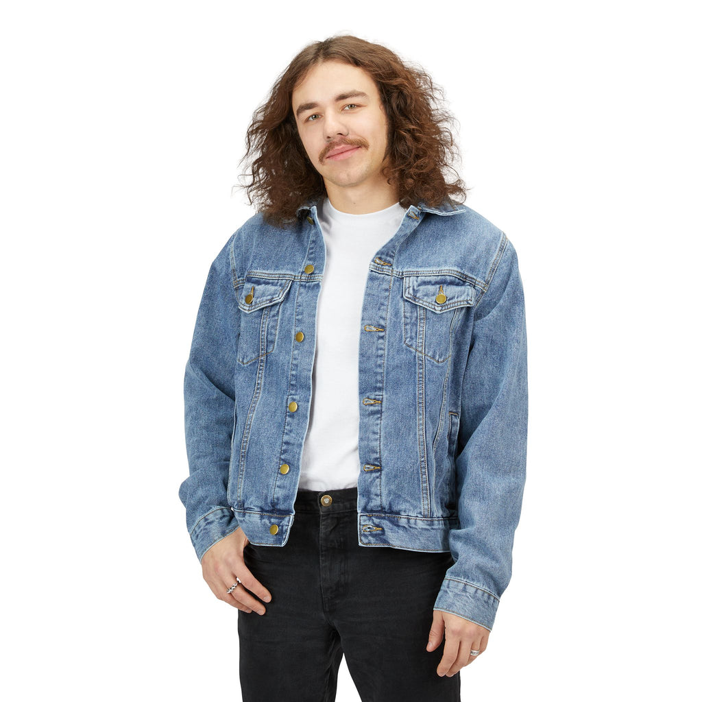 Denim Jacket — Minimal Silhouette Back Print Men's Jean Jacket